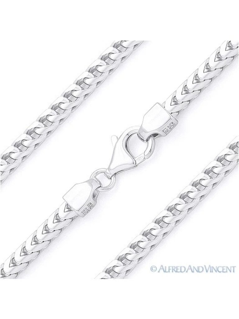 3mm Franco Arrow-Link Chain Necklace In .925 Sterling Silver W/ Rhodium 30"